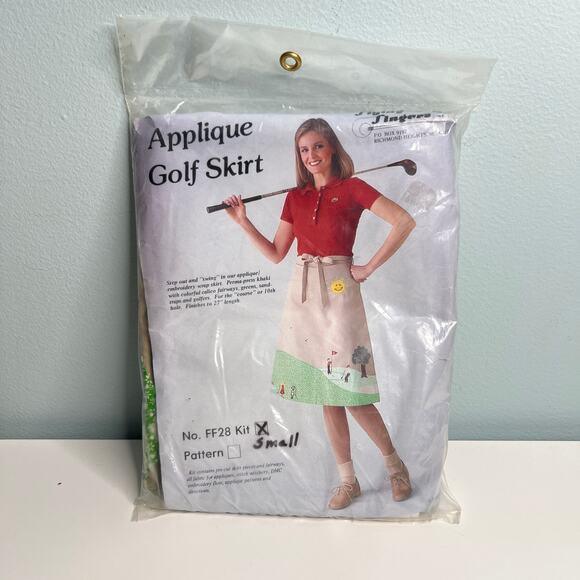 Vintage 80s Golf Skirt Applique Kit Flying Fingers Pattern Project Size Small - Picture 1 of 10